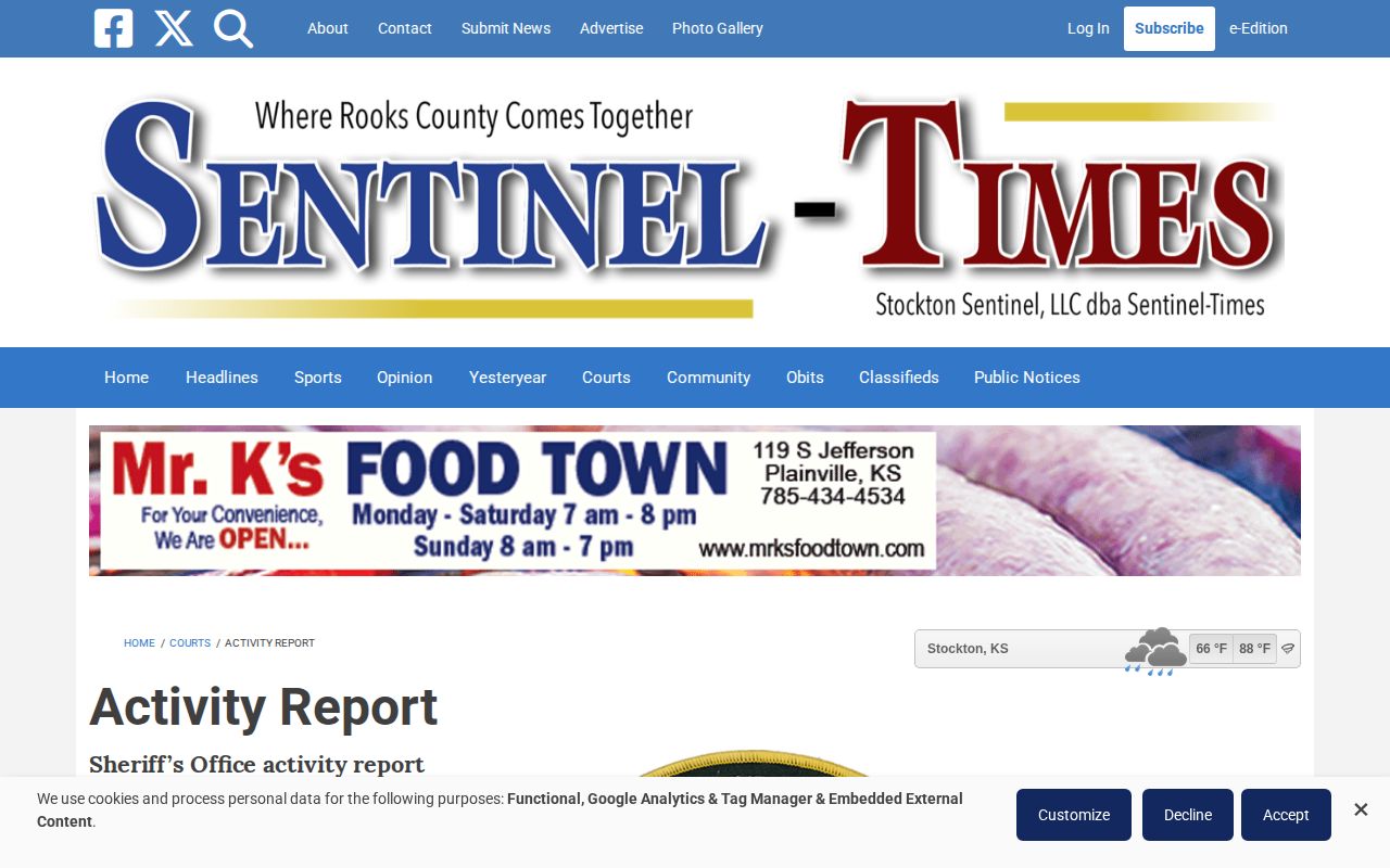 Rooks County weekly sheriff activity report